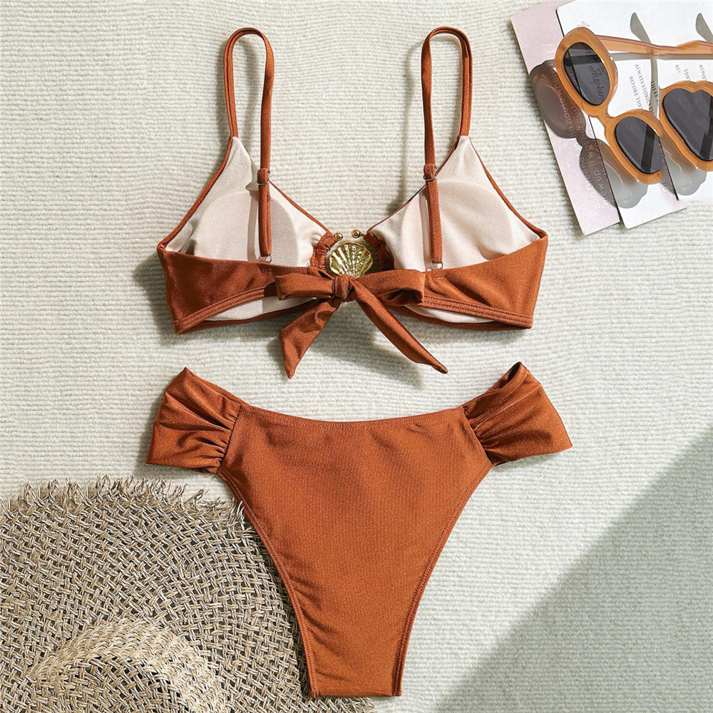 Metal Shell Ring Swimwear Sexy - Swimsuit Bikini Ruched บทวิจารณ์และราคา