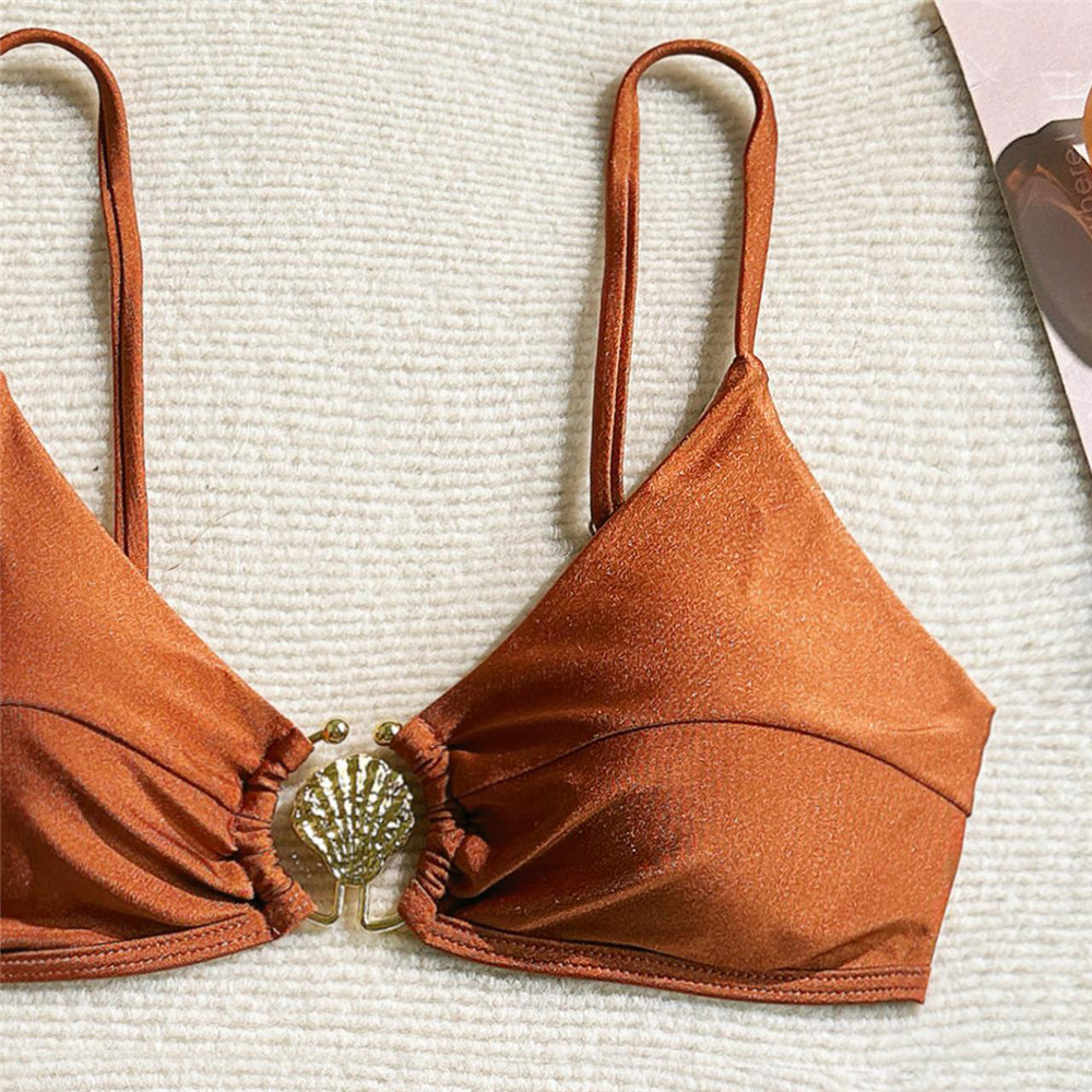 Metal Shell Ring Swimwear Sexy - Swimsuit Bikini Ruched บทวิจารณ์และราคา