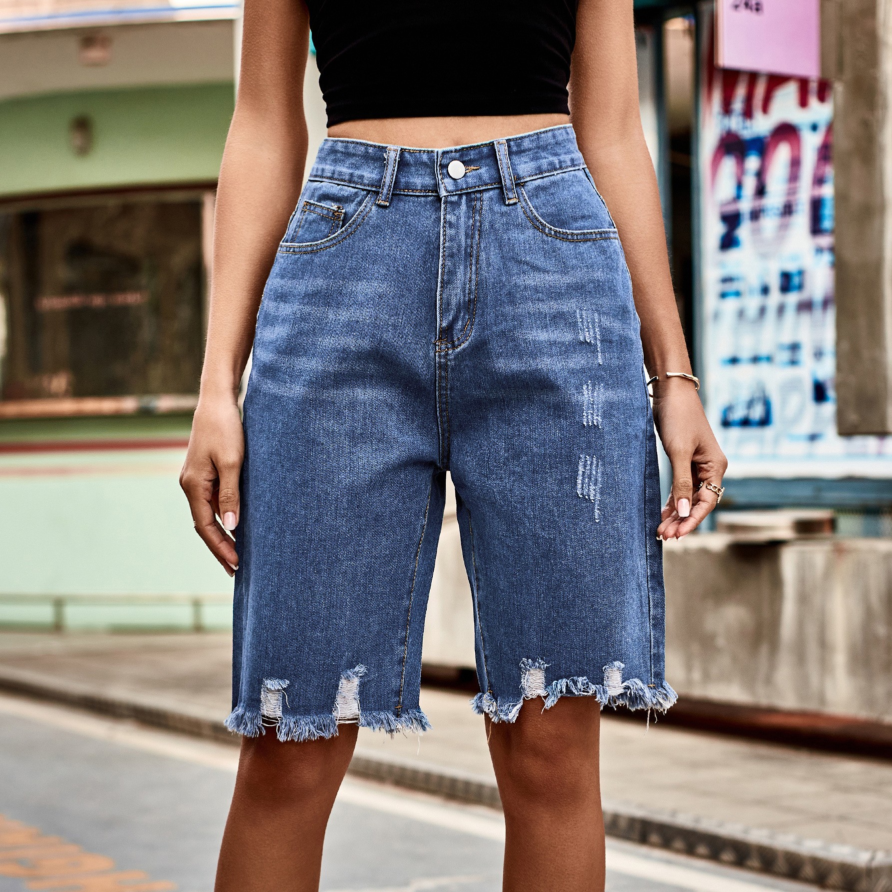 Summer Women's Clothing Distre - Shorts Denim Frayed บทวิจารณ์และราคา