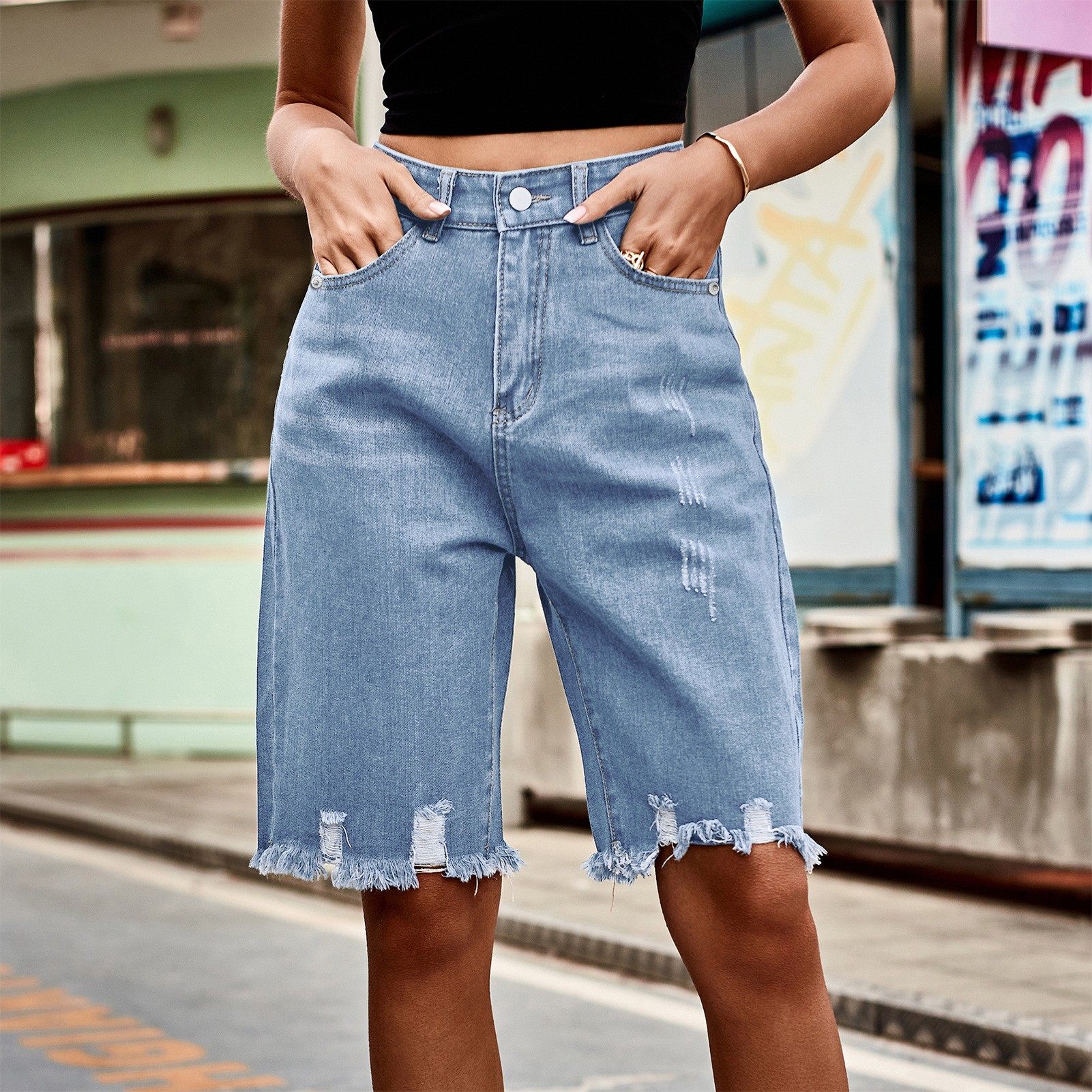 Summer Women's Clothing Distre - Shorts Denim Frayed บทวิจารณ์และราคา