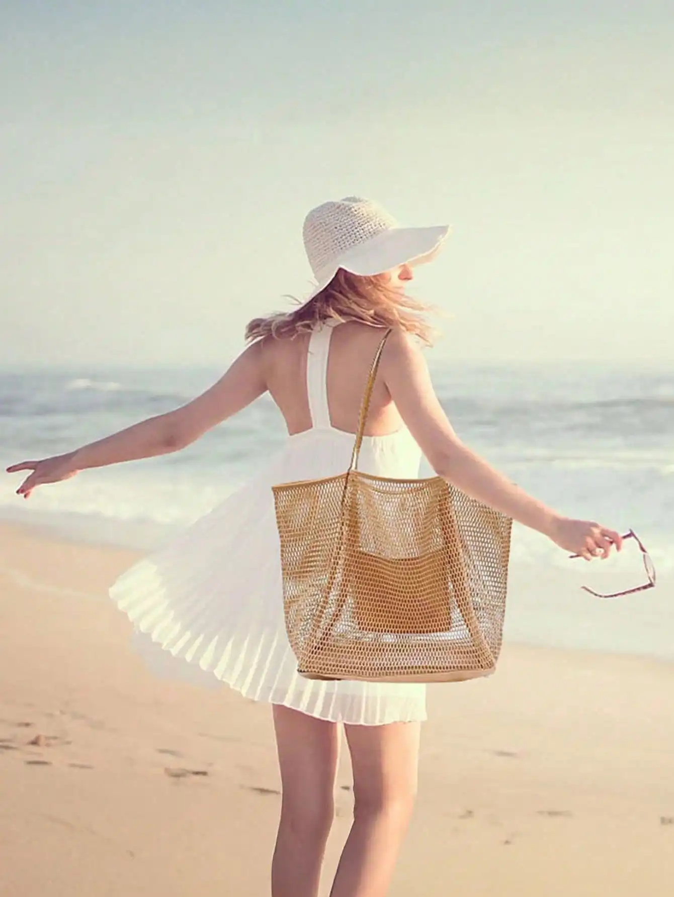 1pc Mesh Beach Tote Bag, Outdo - Tote Bag Beach บทวิจารณ์และราคา