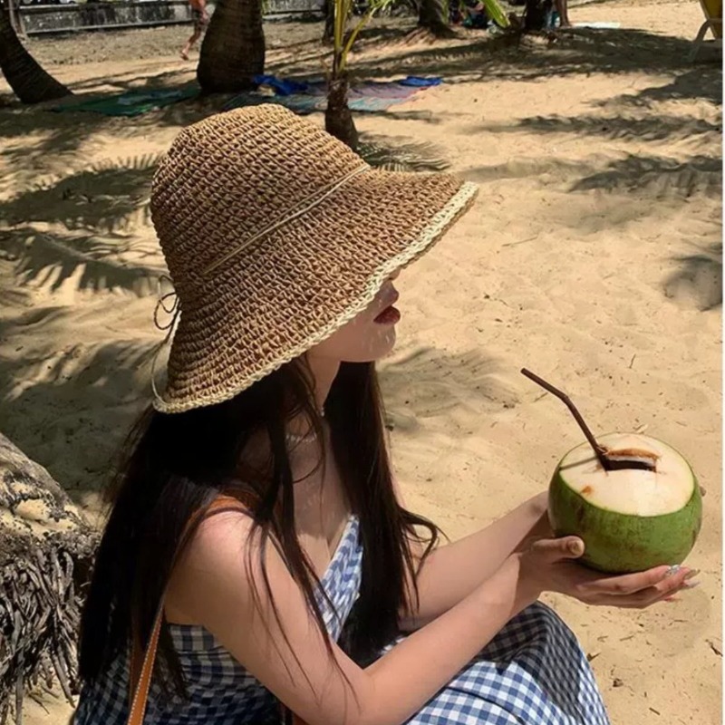 1pc Women's Summer Beach Straw - Hat Floppy Wide บทวิจารณ์และราคา