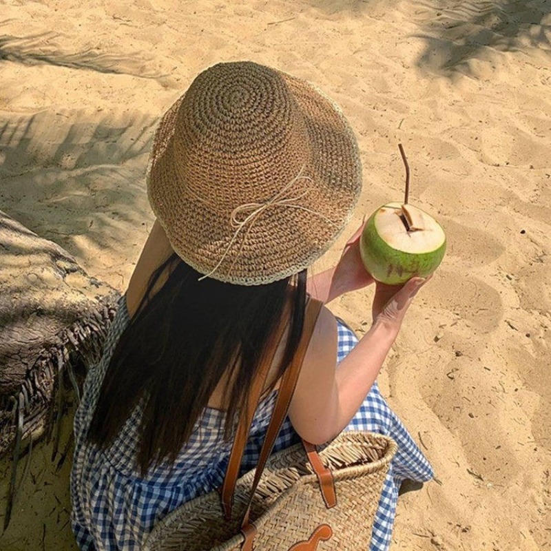 1pc Women's Summer Beach Straw - Hat Floppy Wide บทวิจารณ์และราคา
