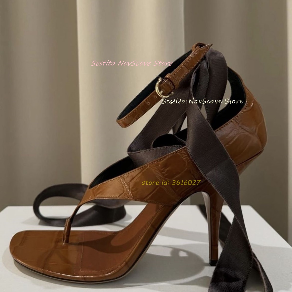 Brown Open Toe Lace Up Sandals - Cover Up Kaftan บทวิจารณ์และราคา