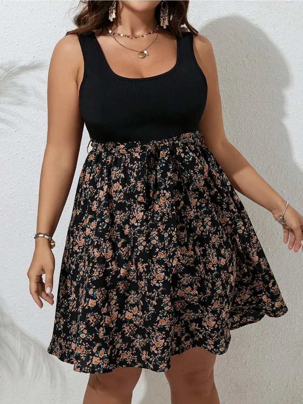 Plus Size Dress Summer Knit Fl - Romper Floral Print บทวิจารณ์และราคา