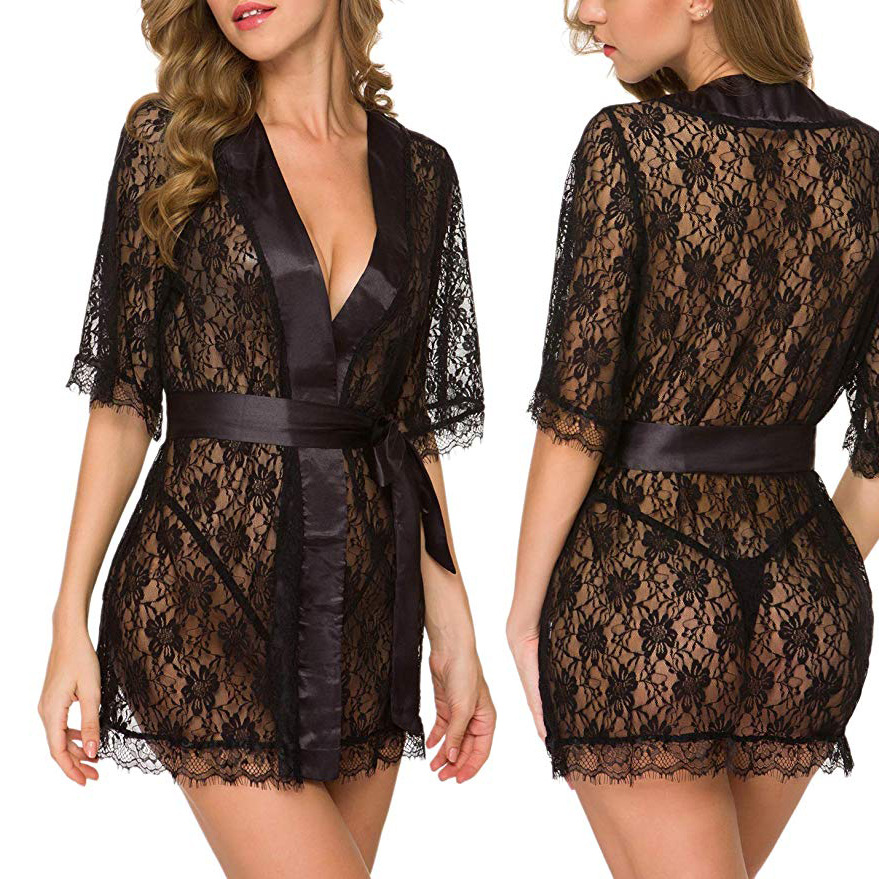 Floral Lace V-Neck Lingerie Ni - Kimono Sheer Floral บทวิจารณ์และราคา