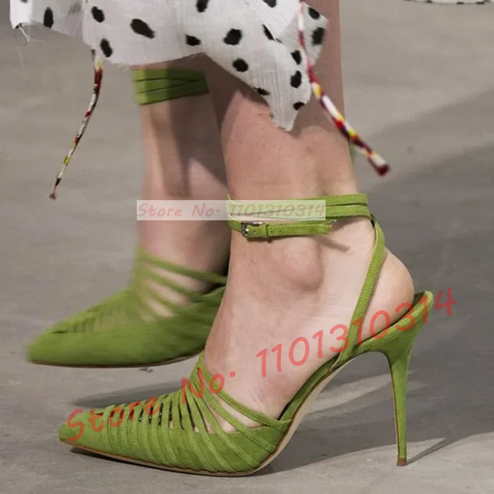 Green Vegan Suede Strappy Sand - Sandal Strappy Heeled บทวิจารณ์และราคา