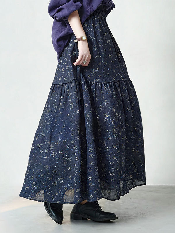 Floral Print High Waist A-Line - Midi Skirt Floral บทวิจารณ์และราคา