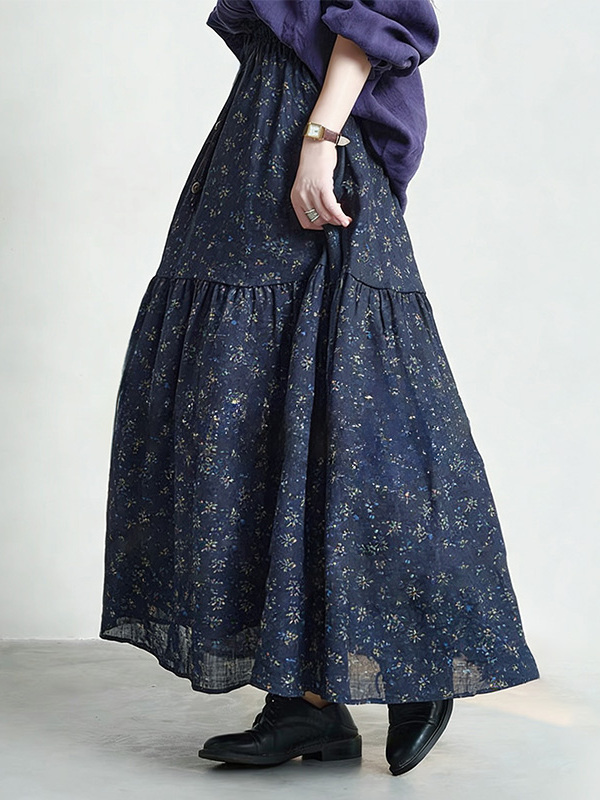 Floral Print High Waist A-Line - Midi Skirt Floral บทวิจารณ์และราคา