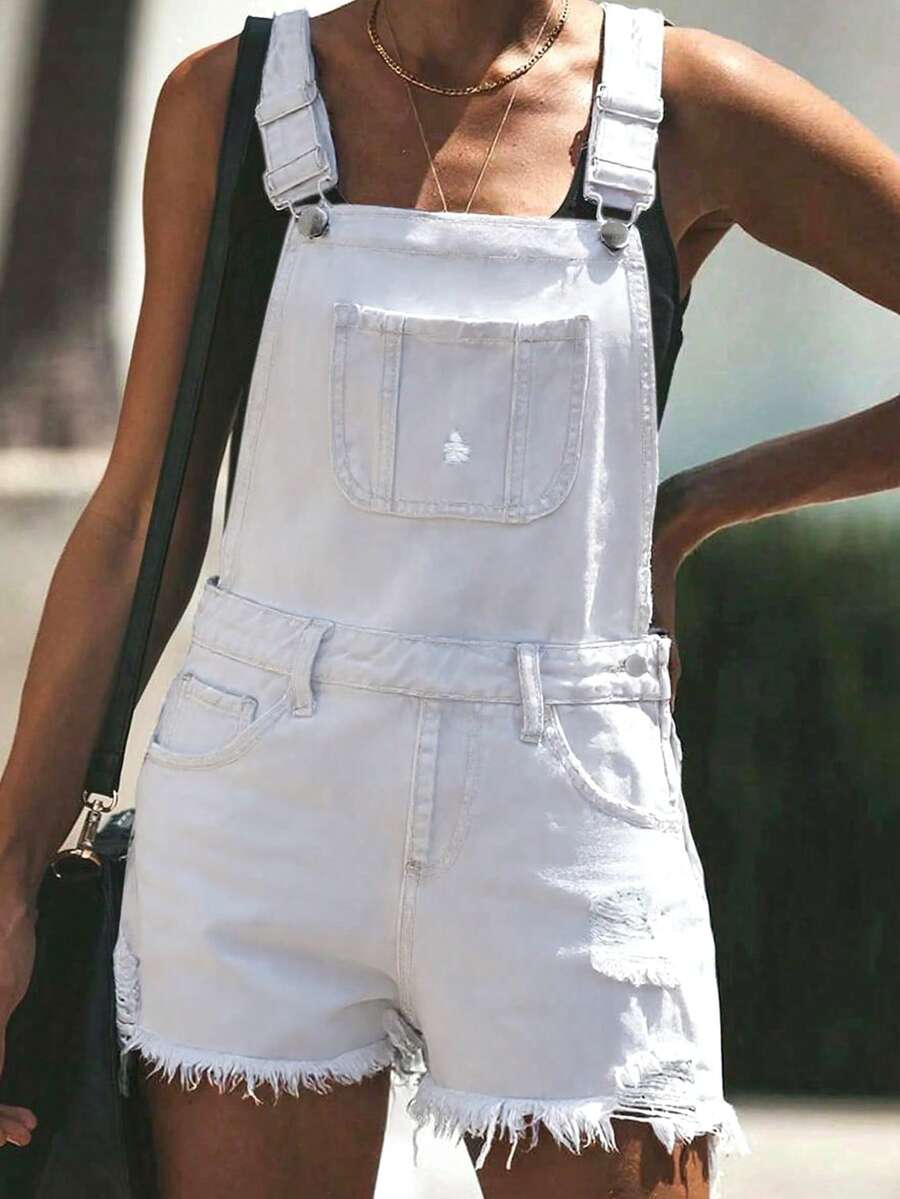 Womens White Distressed Denim  - Shorts Denim Frayed บทวิจารณ์และราคา